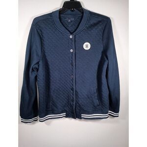 Tommy Hilfiger Womens Varsity Jacket Navy Blue Diamond Quilt Snap Front Size XL